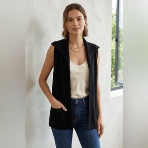 Wilfred Aritzia Olivie Ribbed Black Knit Open-Front Cardigan Vest Womens Size XS